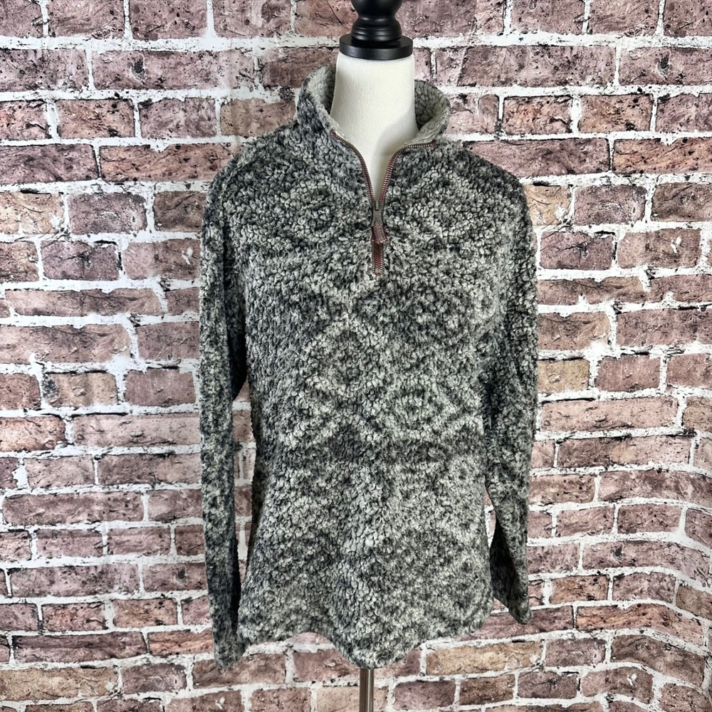 True Grit Sherpa Fleece Quarter Zip Pullover Women's Size M Gray Black‎